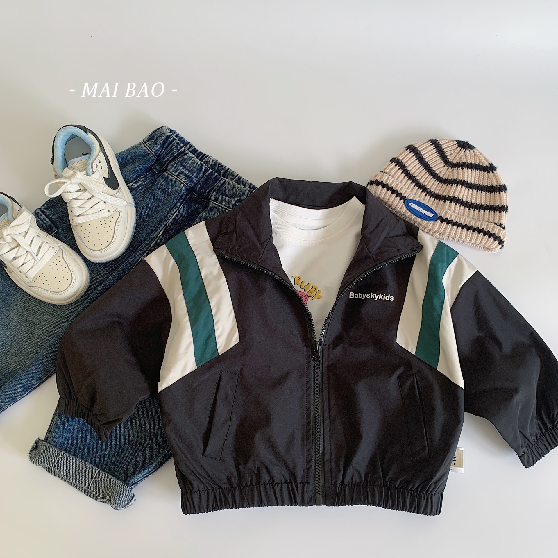 Chaqueta para niños Maibao 2025 primavera nueva camisa con cremallera para niños pequeños y medianos