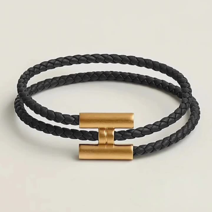Cross-Border European and American H Buckle Woven Leather Bracelet Geometric Light Luxury Style Personalized Stainless Steel Fashion Bracelet