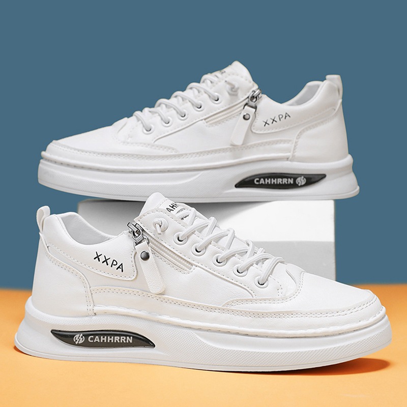 Zapatos de skate con cremallera para hombres zapatos blancos para estudiantes adolescentes primavera zapatos casuales para hombres 2025 nuevos zapatos de cuero para hombres