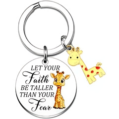 亚马逊不锈钢钥匙扣Faith长颈鹿爱好者送朋友圣诞节鼓励创意礼物