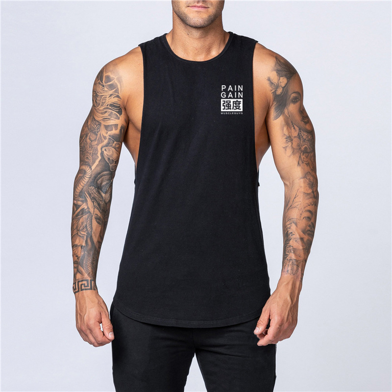 Gimnasio chaleco suelto chaleco sin mangas camiseta músculo entrenamiento de algodón de los hombres camisa de hierro de hombro ancho crossbody