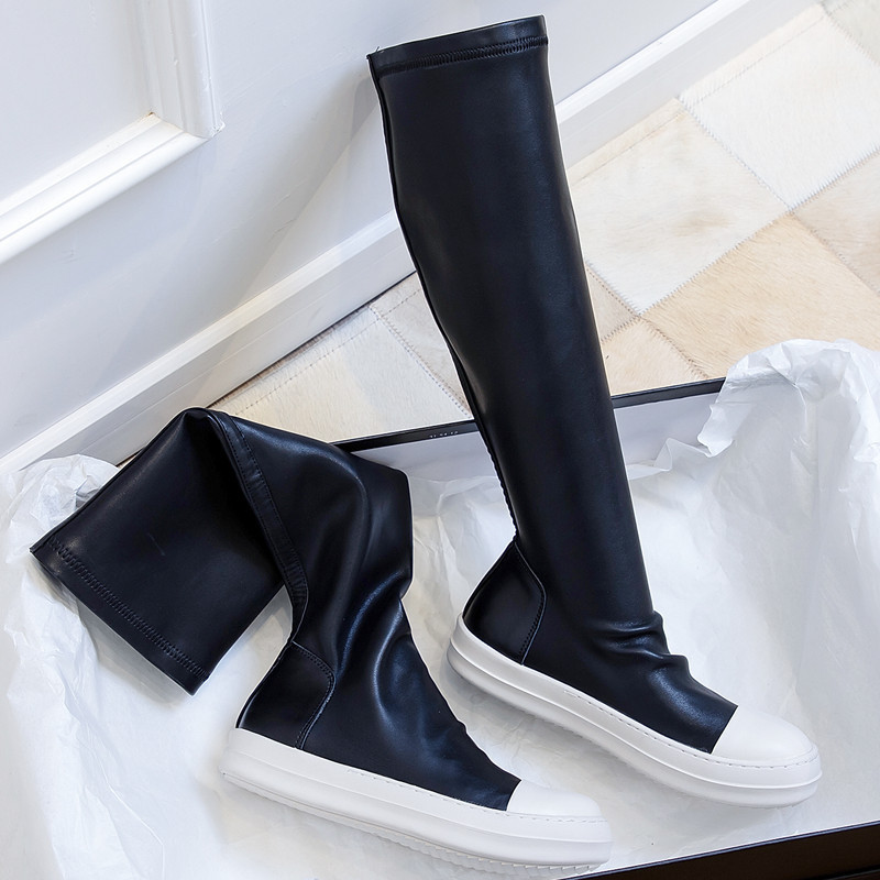 Over-the-knee European and American Cross-border Boots Women's New plus size Over-the-knee Boots All-match Simple fleece-lined Thick-soled Stretch Down Boots Trendy