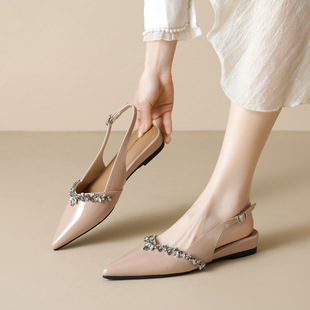 Weiwei Girl 875-6 Pointed Toe Shoes Women's Naked Color Patent Leather Shoes with Summer Rhinestone Toe Women's Empty Sandals
