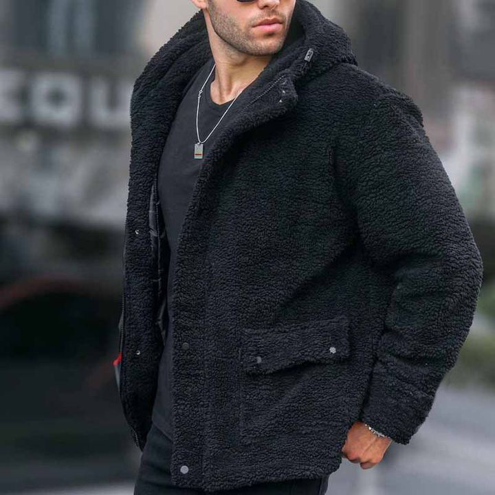 Men's Autumn/Winter Hooded Solid Color Coat With Fleece Fabric-Casual Fashion Trendy Style_viptrois.com