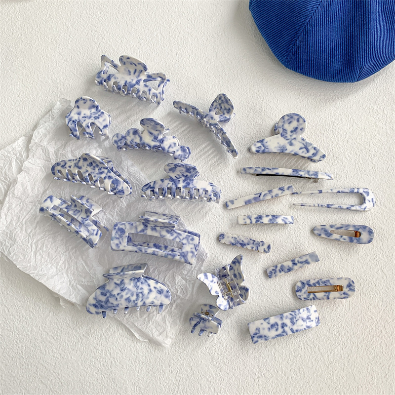 Ethnic Style Blue And White Porcelain Acetic Acid Sheets Stoving Varnish Hair Clip Hair Claws 1 Piece display picture 2