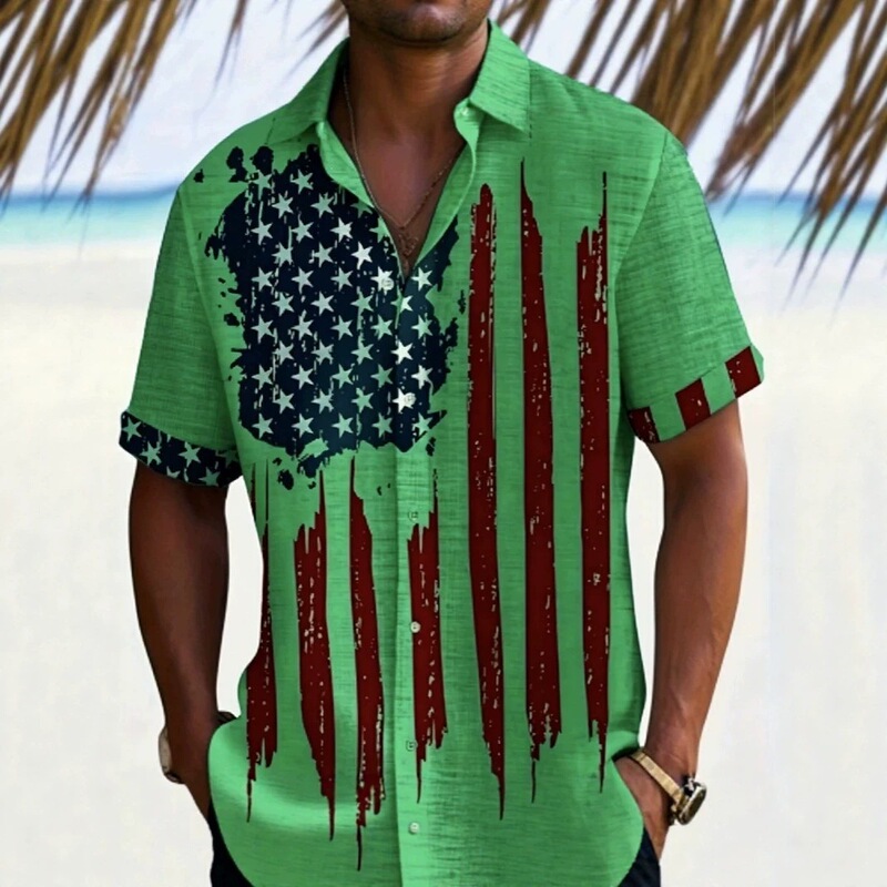 Summer American Independence Day American Flag 3D Print Short Sleeve Shirt Vintage Turn-down Collar Casual Plus Size Shirt Summer American Independence Day American Flag 3D Print Short Sleeve Shirt Vintage Turn-down Collar Casual Plus Size Shirt