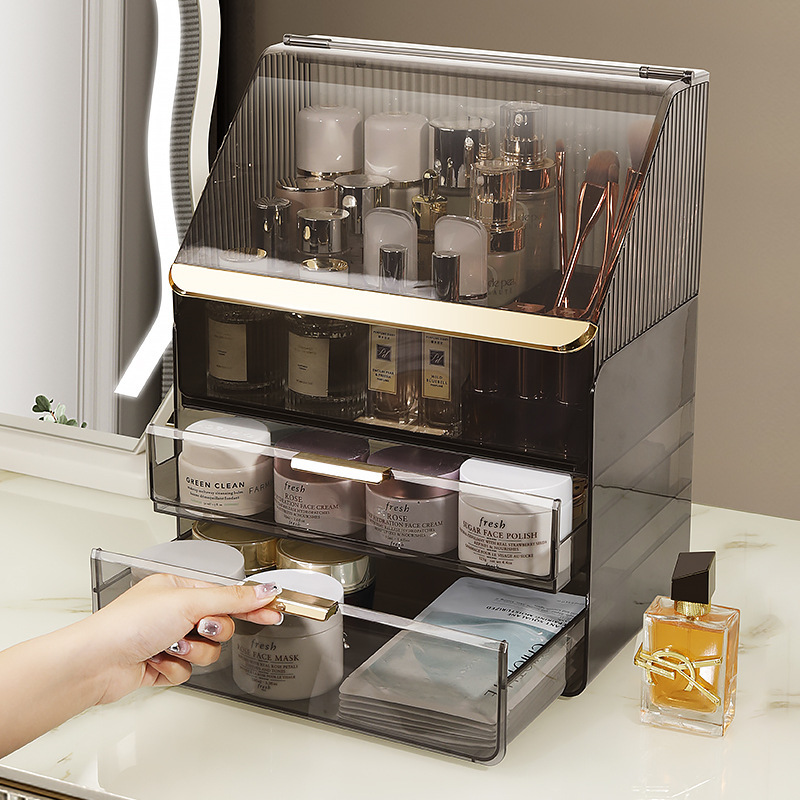 Dustproof Desktop Light Luxury Cosmetics Storage Box High-end Skin Care Products Lipstick Rack Dressing Table Storage Box Cabinet