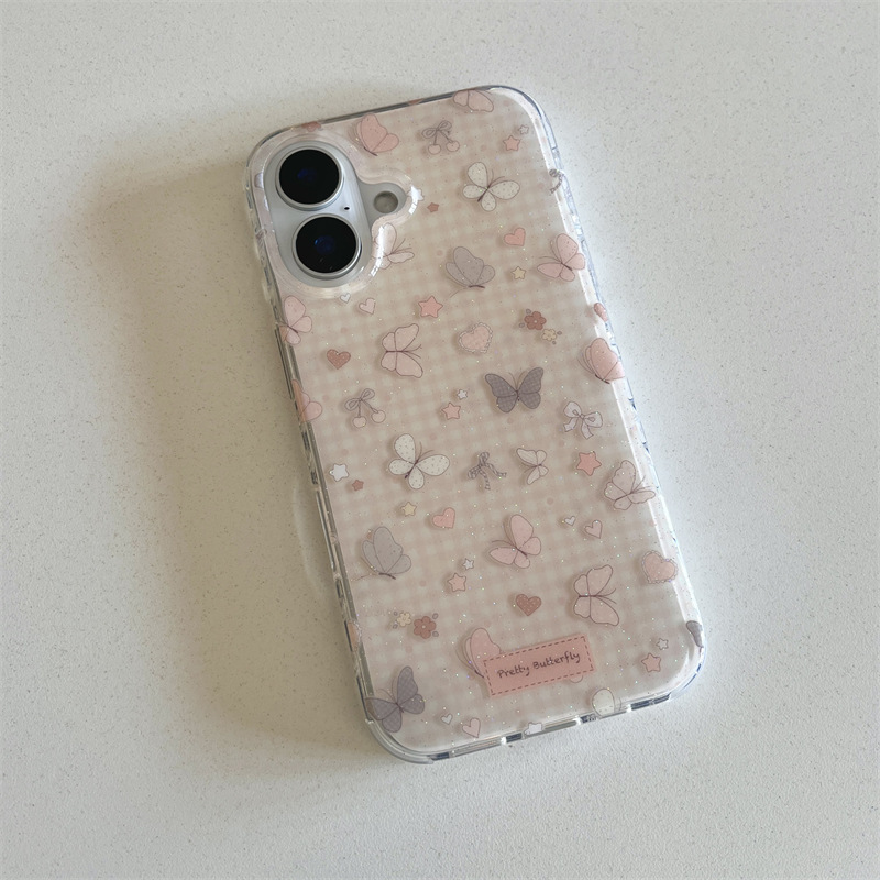Mariposa a cuadros simple para Apple 15promax funda para teléfono móvil 16pro femenino 14/13 personalidad iPhone16PM