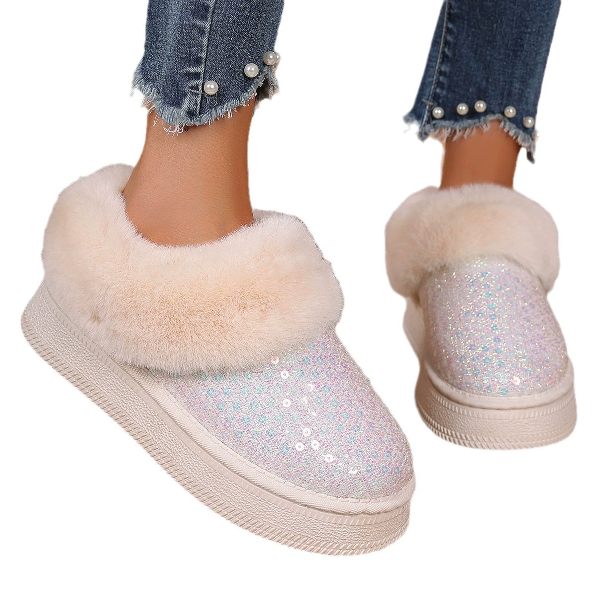 Зимние ботинки, утепляющая подошва с Nail sequins платформа, плюс размер