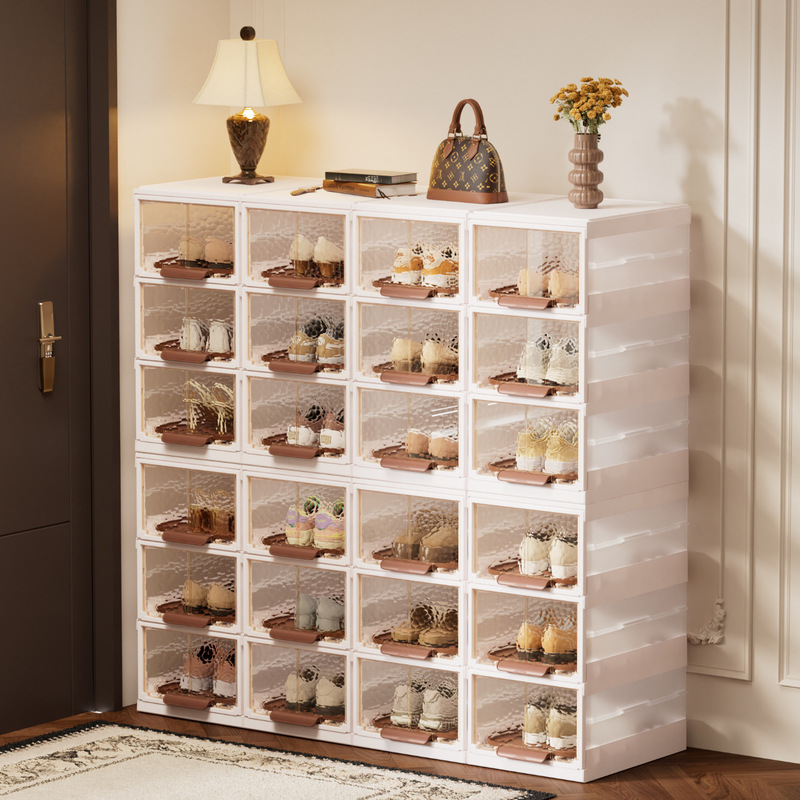 Carefully Selected Cross-Border Pull-Out Shoe Storage Boxes, Amazon Plastic Dust-Proof Shoe Boxes, Plastic Foldable Shoe Racks for Behind the Door and Entryway