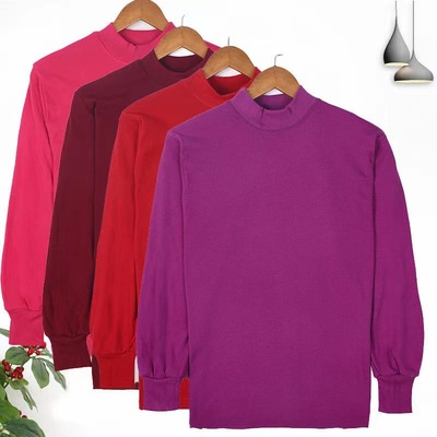 秋冬純色基礎打底線衣 中老年媽媽寬松棉毛衫 圓領大碼全棉秋衣女