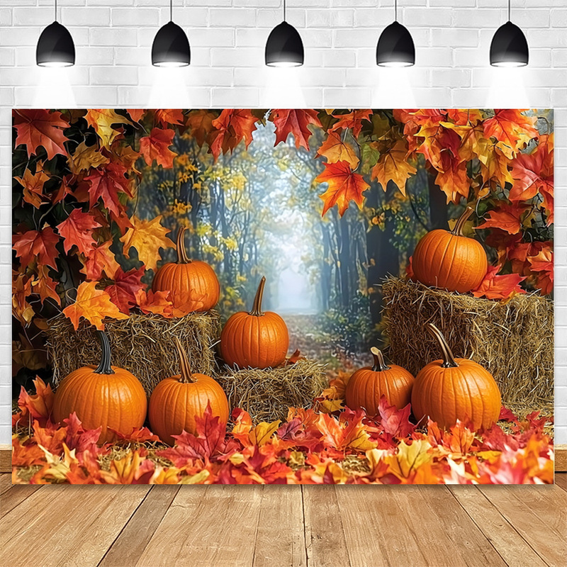 Autumn Harvest Photography Background Cloth Autumn Maple Leaf Pumpkin Party Farm Background Family Thanksgiving Party Cross Border