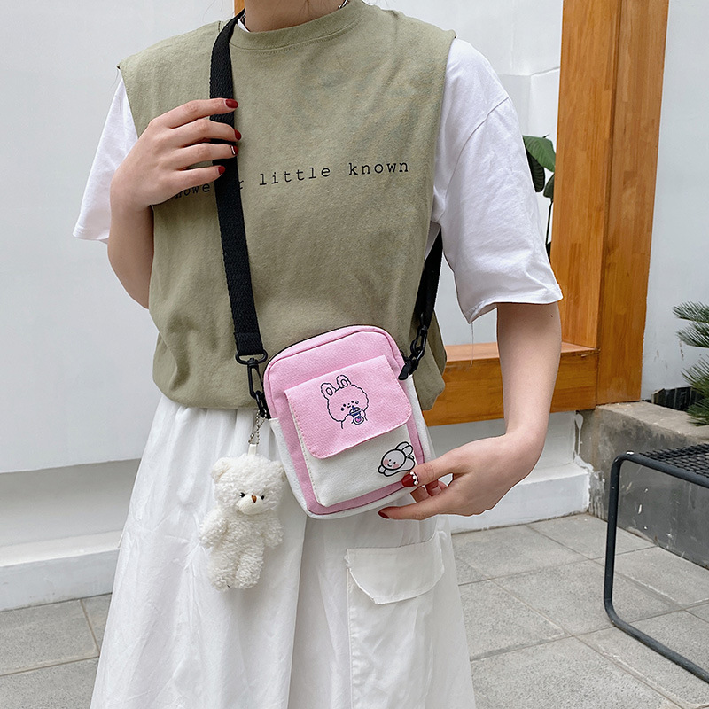 Foreign trade cross-border canvas bag 2025 new ins fashion Joker color contrast messenger bag girl student backpack wholesale