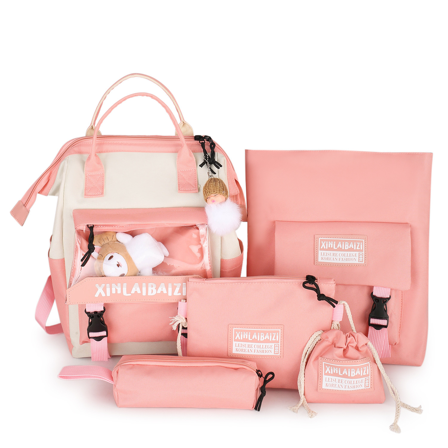 Nuevo juego de nailon de cinco piezas para estudiantes de escuela primaria, mochila ligera y resistente al desgaste de gran capacidad para estudiantes de escuela secundaria al por mayor