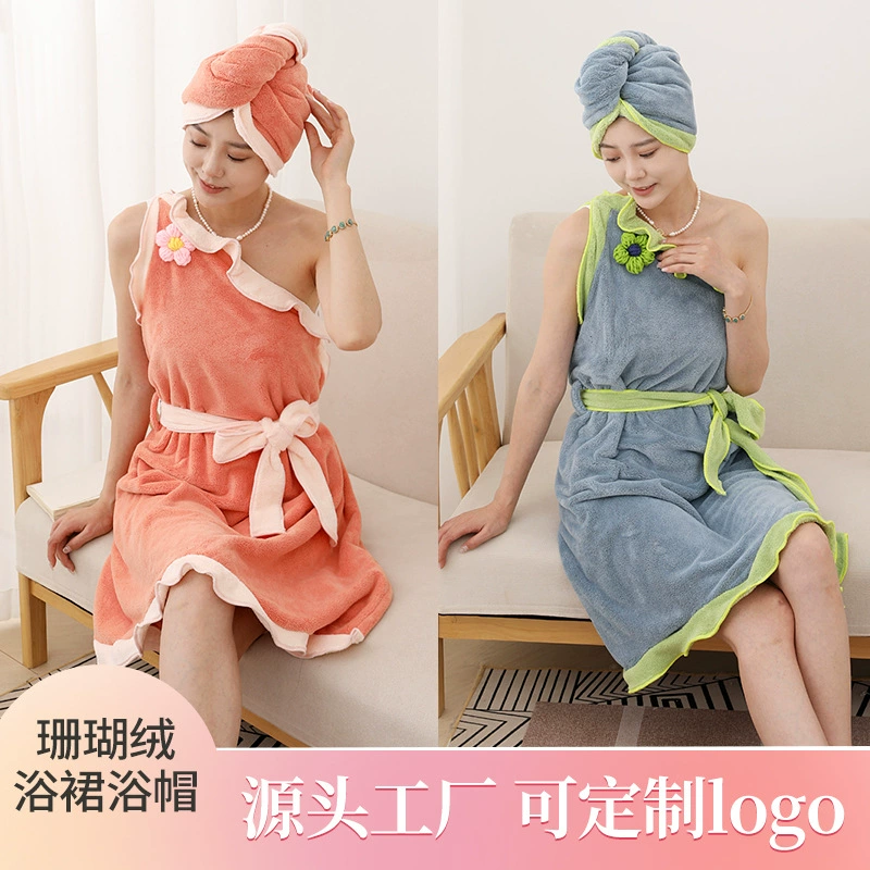 Оптовая продажа косая плечая коралловая бархатная юбка для ванной халат