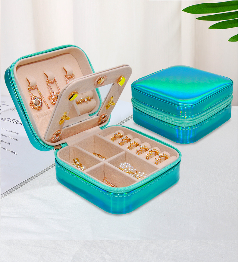 Schmuckkästchen einfacher Spiegelstil PU Schmuckkästchen tragbarer Reiseschmuckkästchen Ohrringe Halskette Aufbewahrungsbox verkaufsbereit