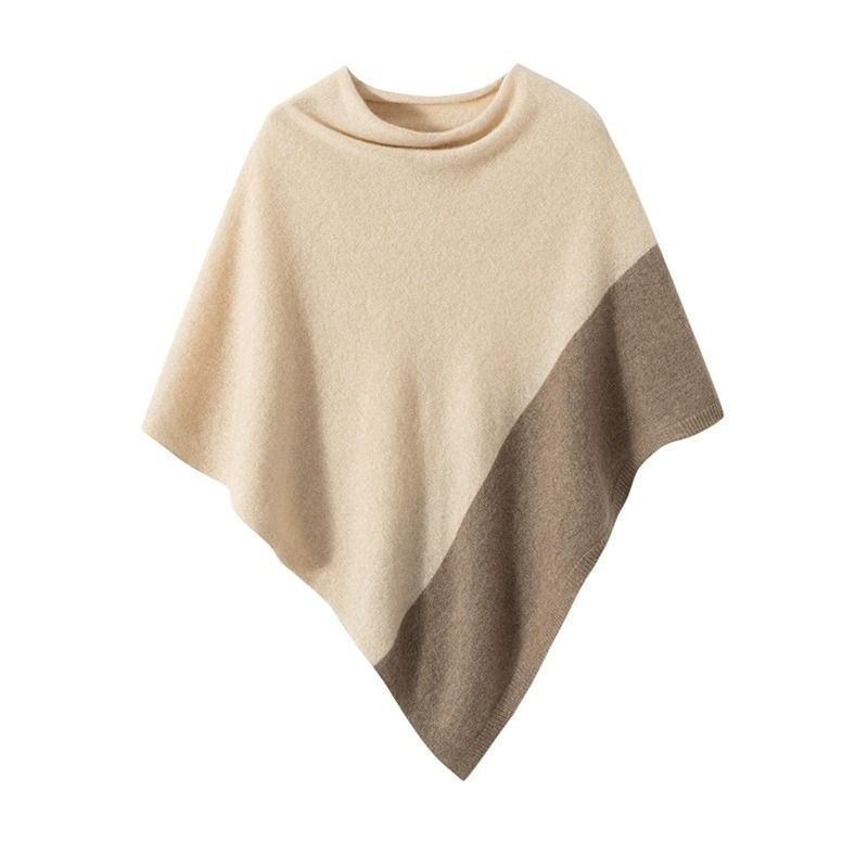 Niche Design~2025 Korean Style Autumn and Winter New Shawl Women's Contrasting Color Knitted Warm Cloak