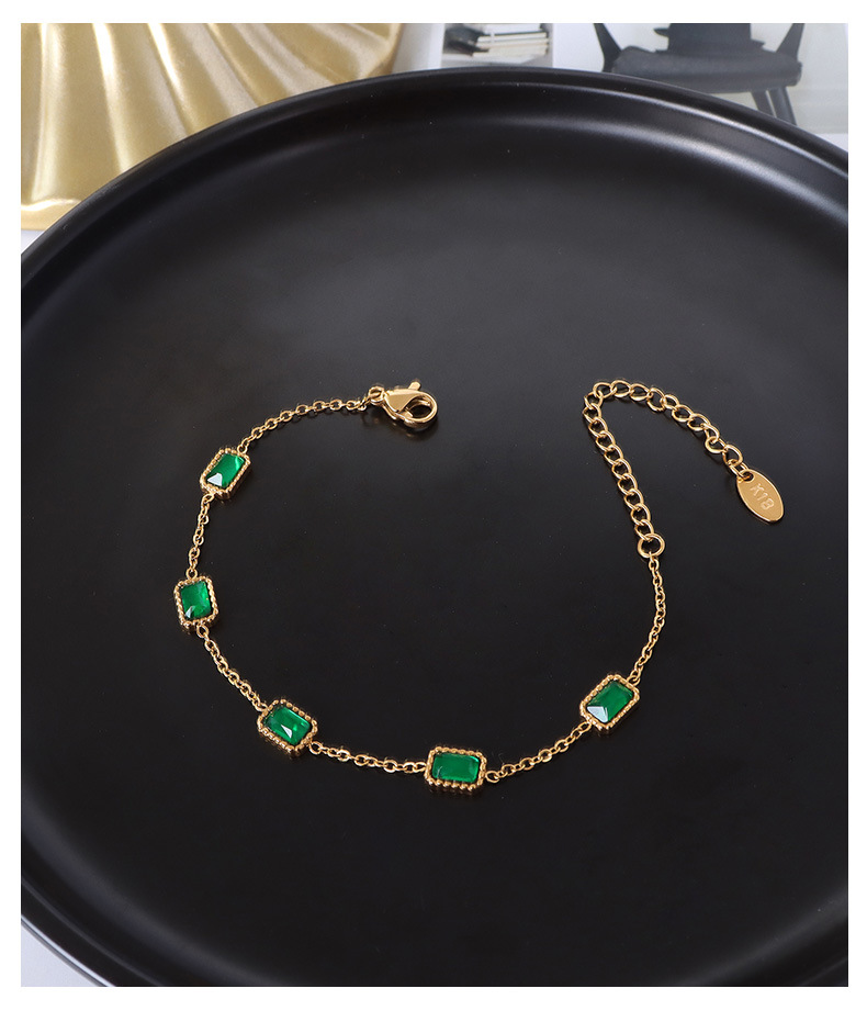 European and American inlaid emerald zircon gold square titanium steel bracelet