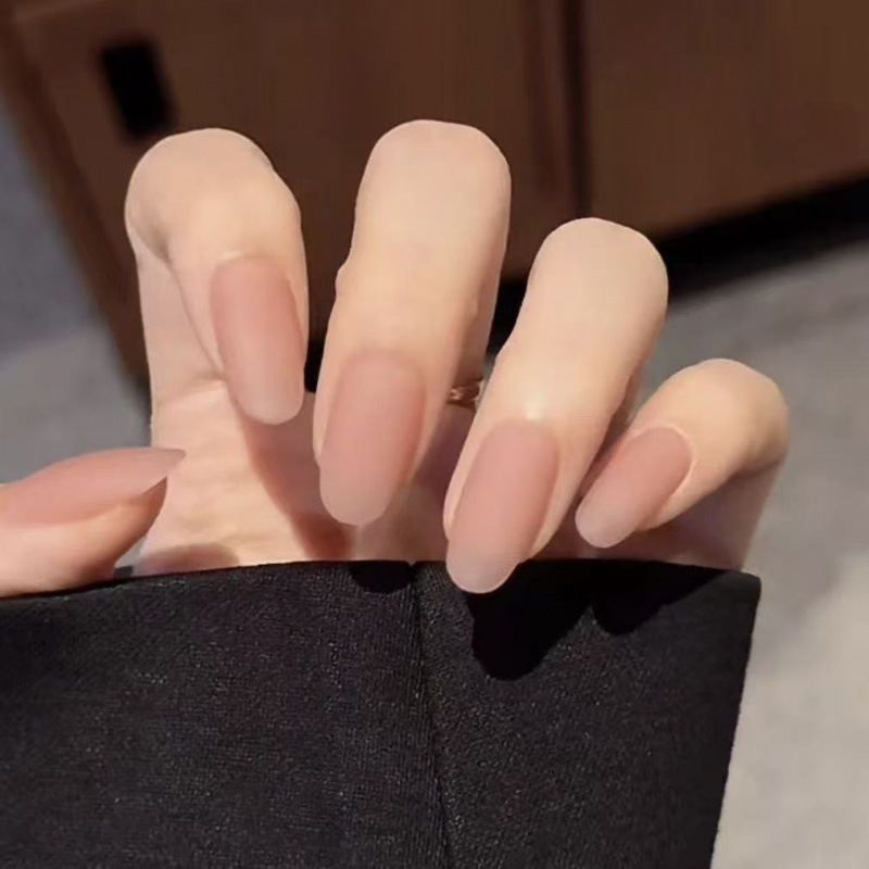 Gentle Nude Color Huanhuan Nails, Milk Tea Color Wearable Nail Art Stickers, Brightening Pure Matte High-End Semi-Handmade Wearable Nails
