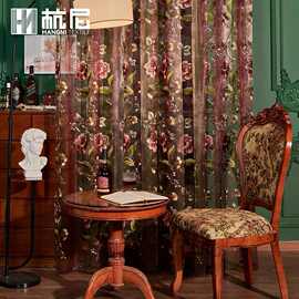 跨境镂空花卉绣花窗纱 轻奢刺绣透光窗帘纱 客厅家用成品窗帘配纱