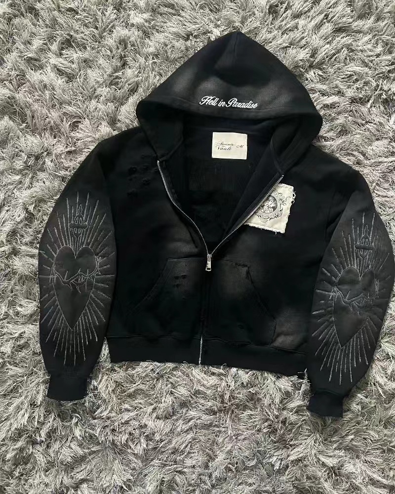 Felpa con cappuccio e zip stampata per uomo e donna con tasche_voghion.com
