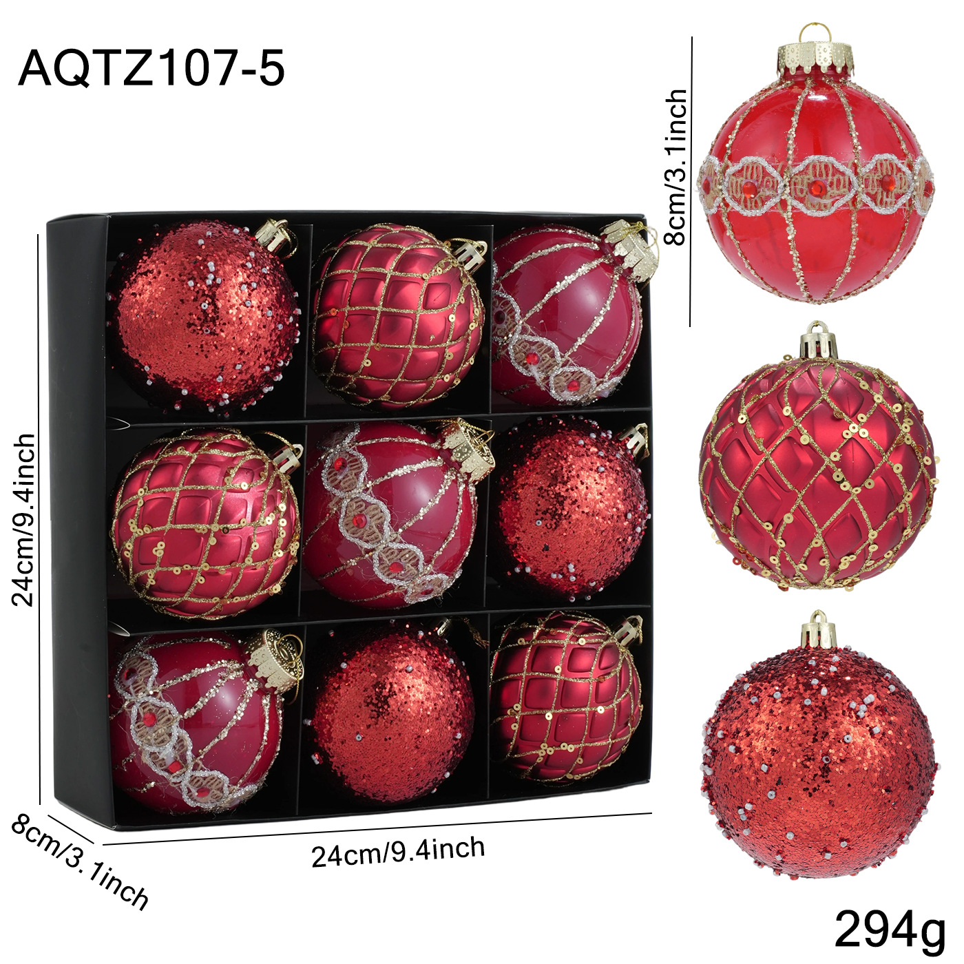 Nuevo producto 8CM pintado polvo adhesivo colorido bola de Navidad colgante bola set caja de decoración de Navidad colgante árbol de Navidad