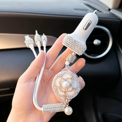 Mobil şarj cihazları — Data Cable - pearl-white-camellia-charging-cable-car-charger