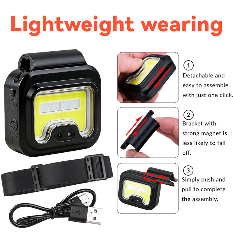 New Cross-border COB Silicone Strong Magnetic Small Portable Headlamp, Mini USB Rechargeable, Sensor-activated Running_desvips.com
