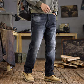 2025春夏新款美式复古水洗做旧牛仔裤男潮牌宽松大码直筒休闲长裤
