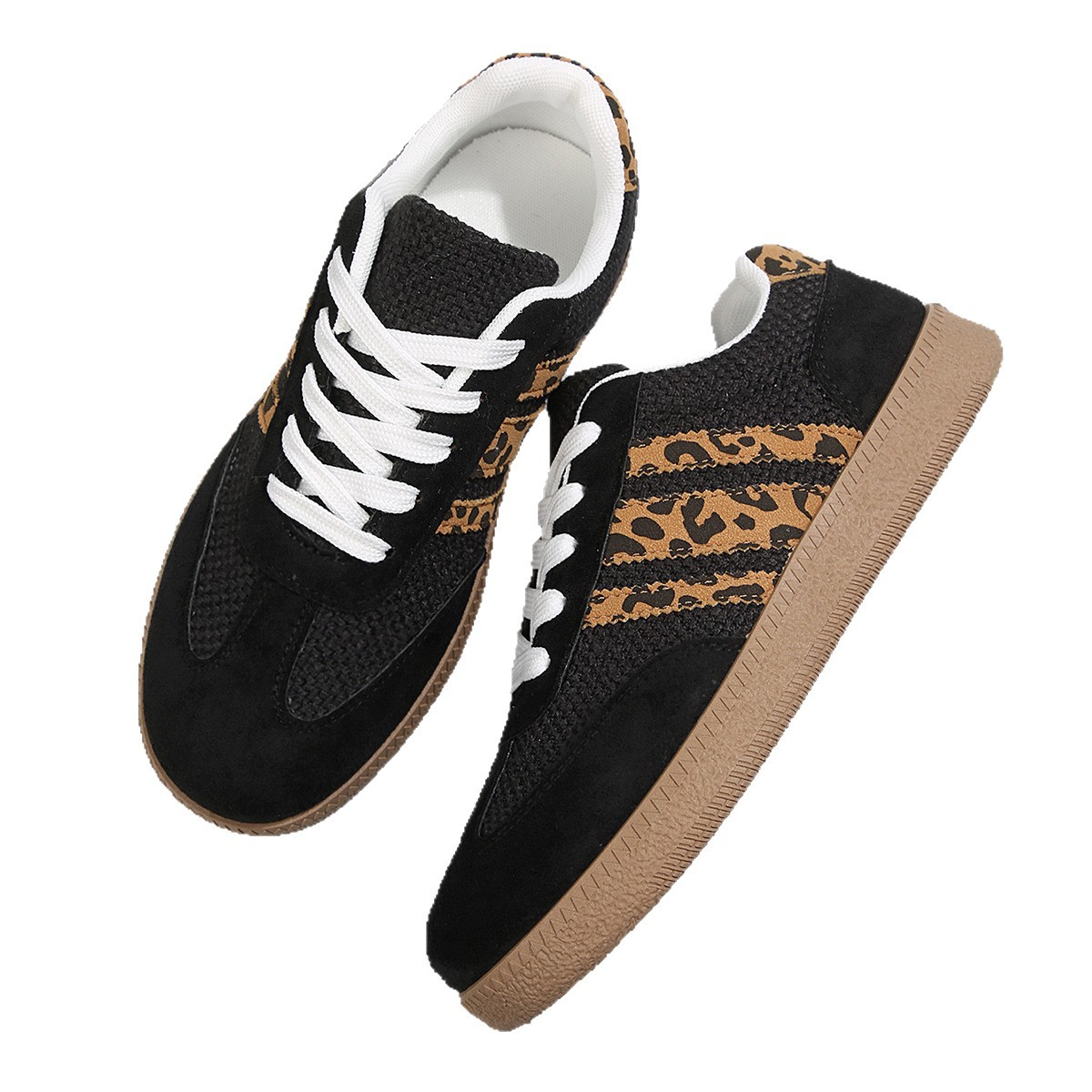 Comercio exterior transfronterizo retro zapatos de entrenamiento alemán de mujer nueva correa grande cabeza redonda estampado de leopardo color plano zapatos de skate casuales al por mayor