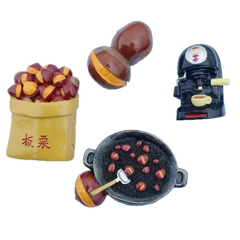 New simulation specialty snacks food resin refrigerator stickers fried chestnut creative refrigerator decoration three-dimensional magnet