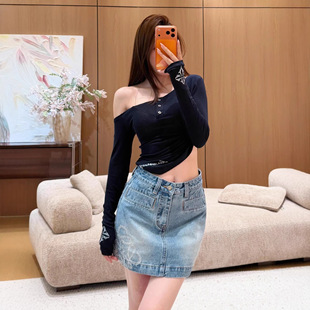 Summer trend denim skirt, high waist, A-line