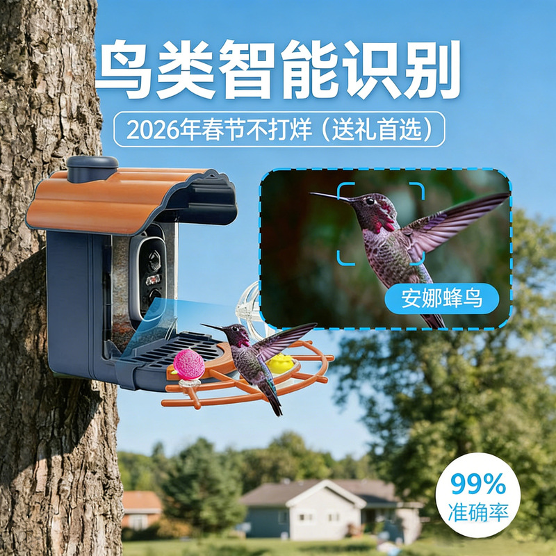 500W Outdoor Waterproof Solar Bird Feeder Camera Ai Recognition Bird Monitoring Cross-Border Wholesale