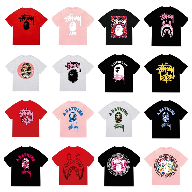 Cross-Border 2024 Summer New Trendy Brand Bape Classic Ape Lightning Print Men's and Women's Cotton Short-Sleeved T-Shirt Pure Cotton Cross-Border 2024 Summer New Trendy Brand Bape Classic Ape Lightning Print Men's and Women's Cotton Short-Sleeved T-Shirt Pure Cotton