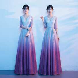 大合唱服装演出服女长裙新款主持人红歌比赛服装修身合唱团晚礼服