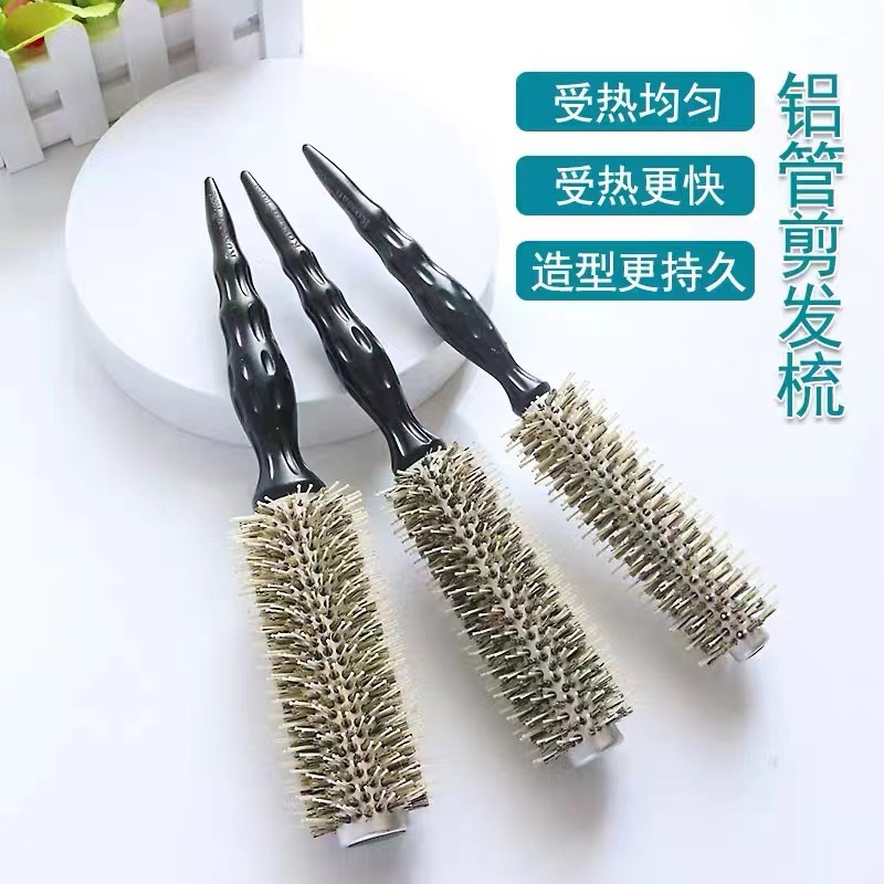 Precio de fábrica venta directa de cerdas de cerdo, peine de pelo rizado de madera de loto, peine de pelo liso, peine de rodillo rizado, peine cilíndrico en forma de cabeza de flor de pera, peine de flor grande