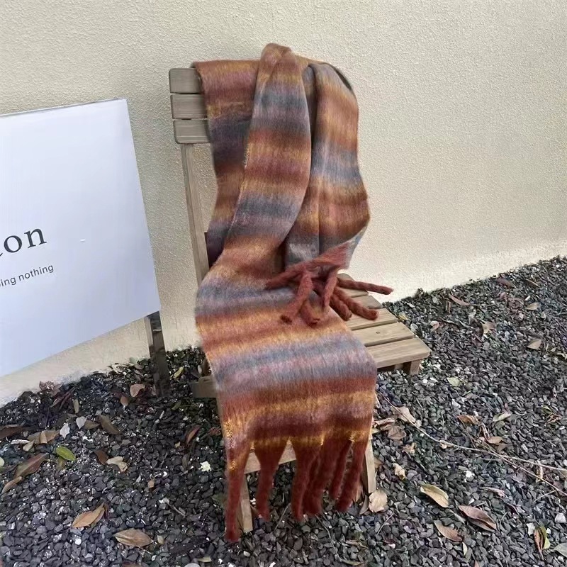Écharpe en mohair douce et moelleuse de couleur unie pour femme, châle chaud et épais en cachemire polyvalent, nouvelle collection automne hiver_voghion.com