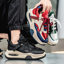 跨境2025春季男士厚底增高老爹鞋潮皮面休闲运动鞋百搭气垫男鞋子