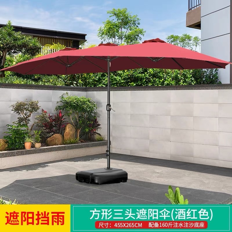 Sombrilla para exteriores, sombrilla de tres cabezas, sombrilla romana, sombrilla grande comercial para el sol, sombrilla rectangular con poste central para patio, para puestos de venta al aire libre image 9