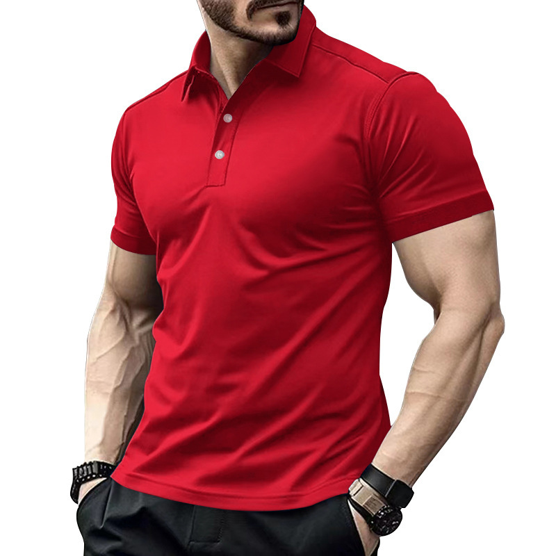 Men's Polo Shirt Summer Casual Lapel Button Solid Colour Polo_voghion.com
