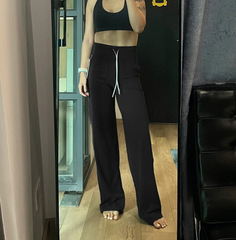 跨境瑜伽新品萊卡闊腿褲露營修身速干運動休閒垂墜感顯瘦直筒褲