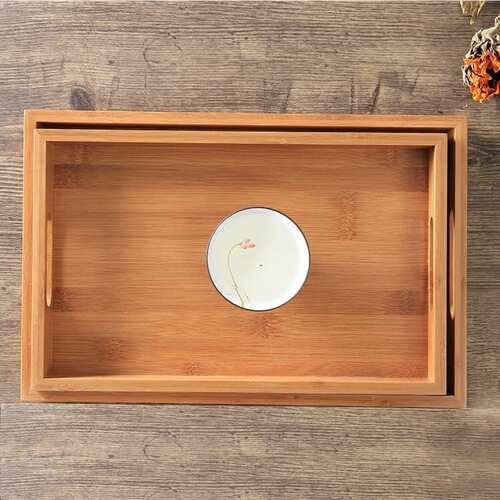 Hotel Bamboo Wood Tray Commercial Home Living Room Water Cup Wood Tea Tray Rectangular Bamboo Serving Food BBQ Tray