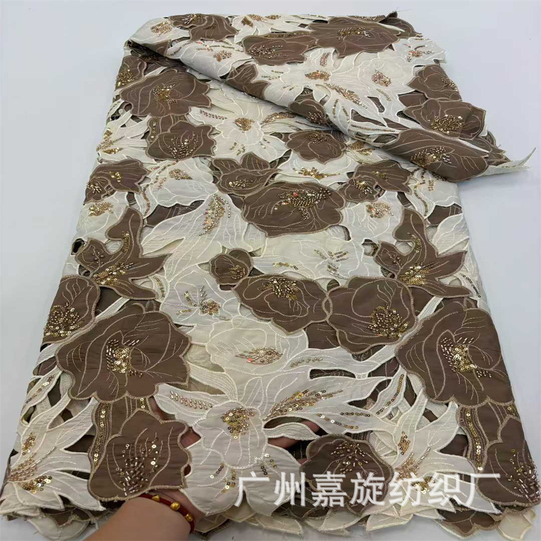 Nueva tela de encaje soluble en agua con bordado de terciopelo hueco de ancho completo para ropa africana, vestidos, vestidos de novia y accesorios para vestidos qipao.