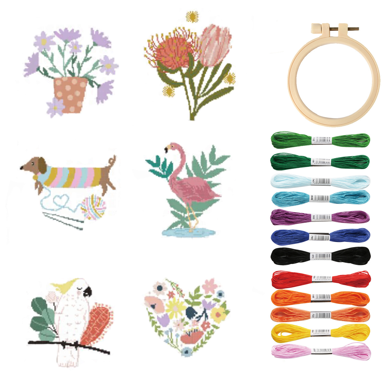 Bordado hecho a mano material de bricolaje paquete animal pequeño tamaño Cruz puntada colgante pintura flor principiante niños estudiante bolsa práctica