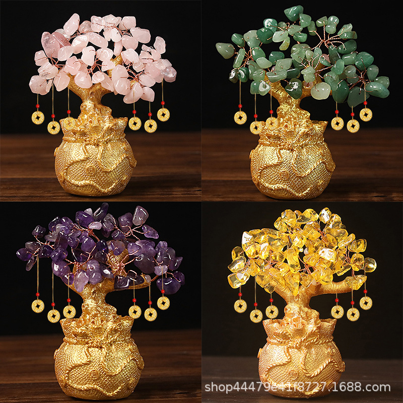 Factory direct wholesale topaz fortune tree money bag tree fortune tree business craft gift ornaments