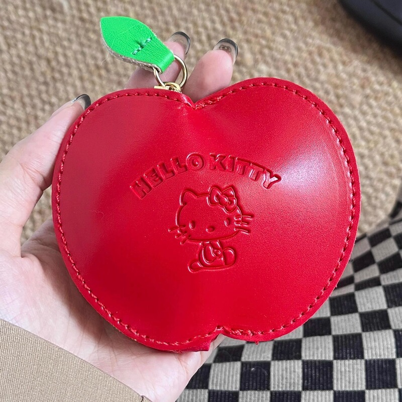 Kitty红色苹果皮质零钱包可爱迷你kt便携耳机证件随身小卡包|undefined