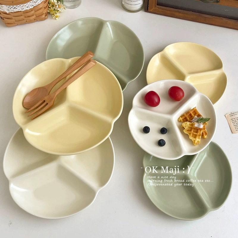 Creative plate ceramic plate for one person, three-compartment plate, high-end household quantitative plate