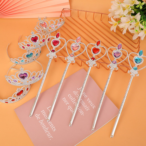 Manufacturer children's tiara crown magic wand set sweet princess girl hairband accessories girls jewelry