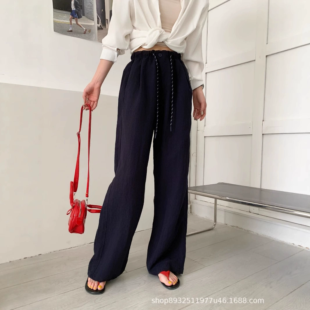 2025 Корейские льняные брюки из лиоцелла, прямые брюки, универсальные, стройнящие, однотонные, высококачественные, с драпировкой, в стиле ленивого комфорта