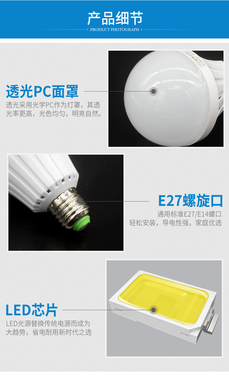 现货led应急灯泡E27B22充电灯泡家用照明停电自动亮AC220V 厂家直详情16